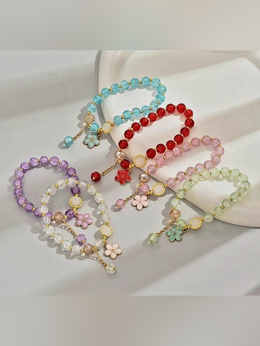 Glass Beaded Bracelets. Assorted Pastel Colors Set Of Six - Picture 2 of 3